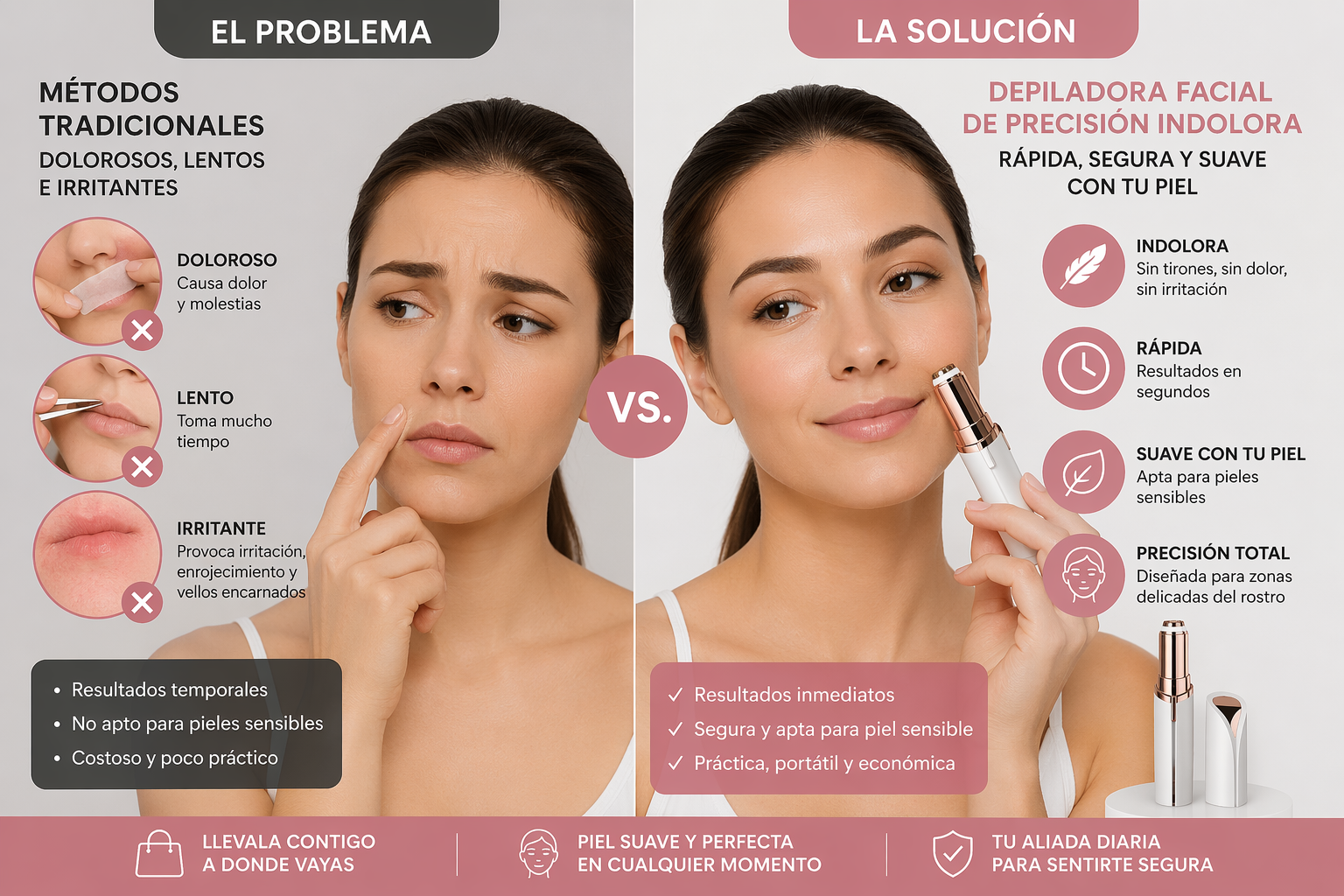 Depiladora facial de precisión indolora RECARGABLE