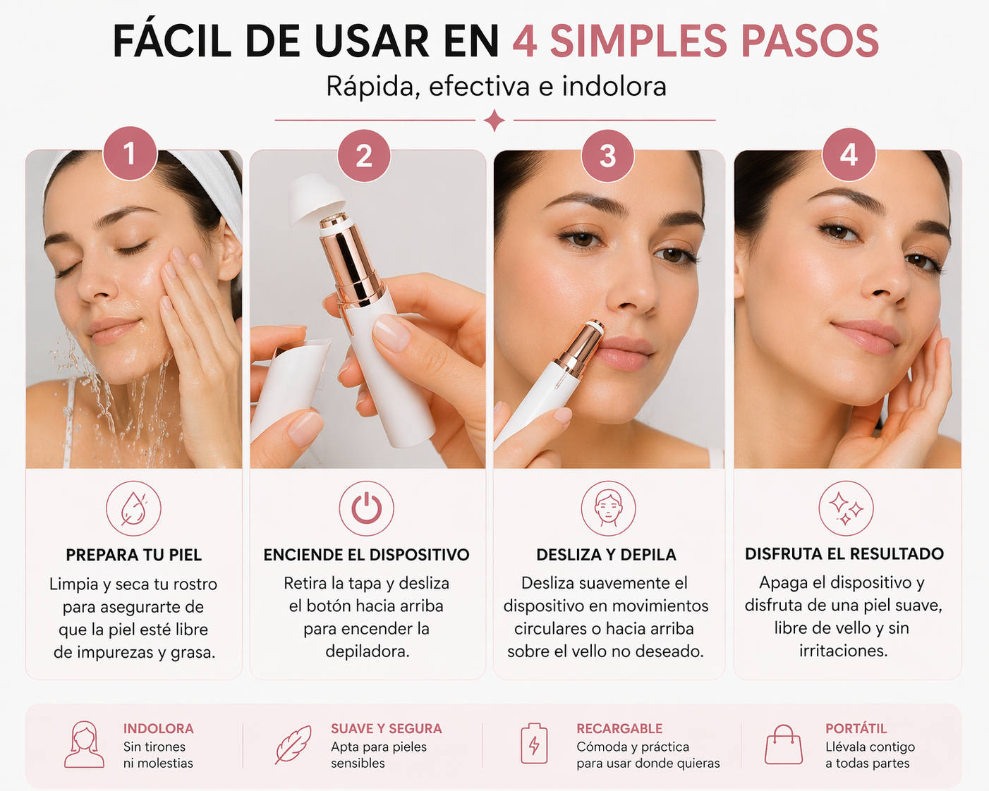 Depiladora facial de precisión indolora RECARGABLE